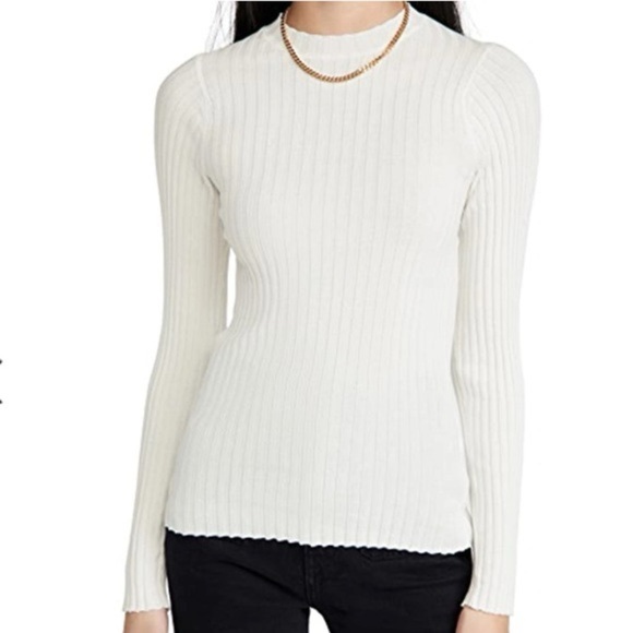 Anine Bing Cecilia Top Long Sleeve Cream Ribbed Knit Stretch Sz. L - Picture 2 of 8